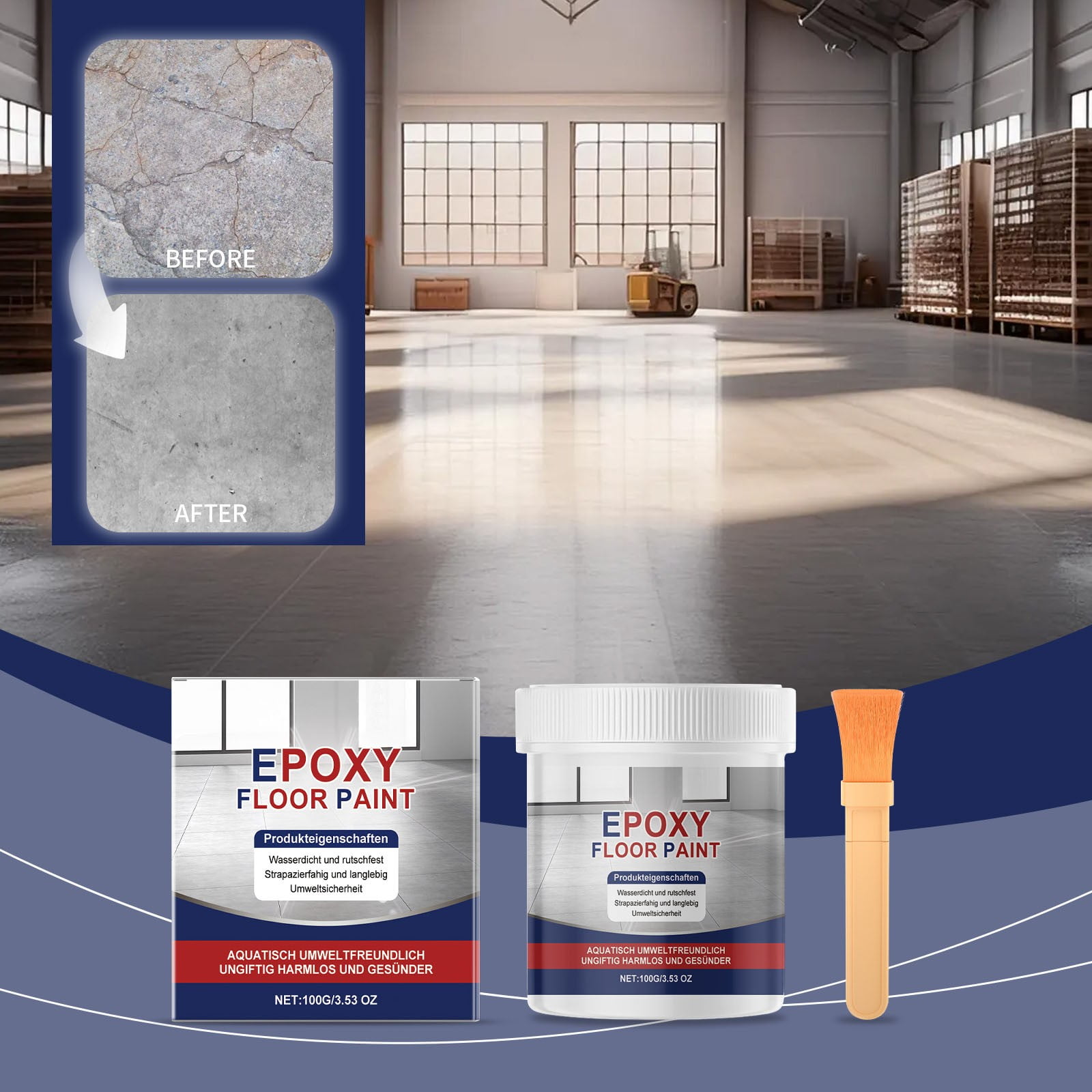 Gspmoly High-Gloss Epoxy Floor Paint 100g Ceramic Tile Effect Coating for Garage, Bathroom \u0026 Patio Waterproof, Non-Slip Covers 500g/m
