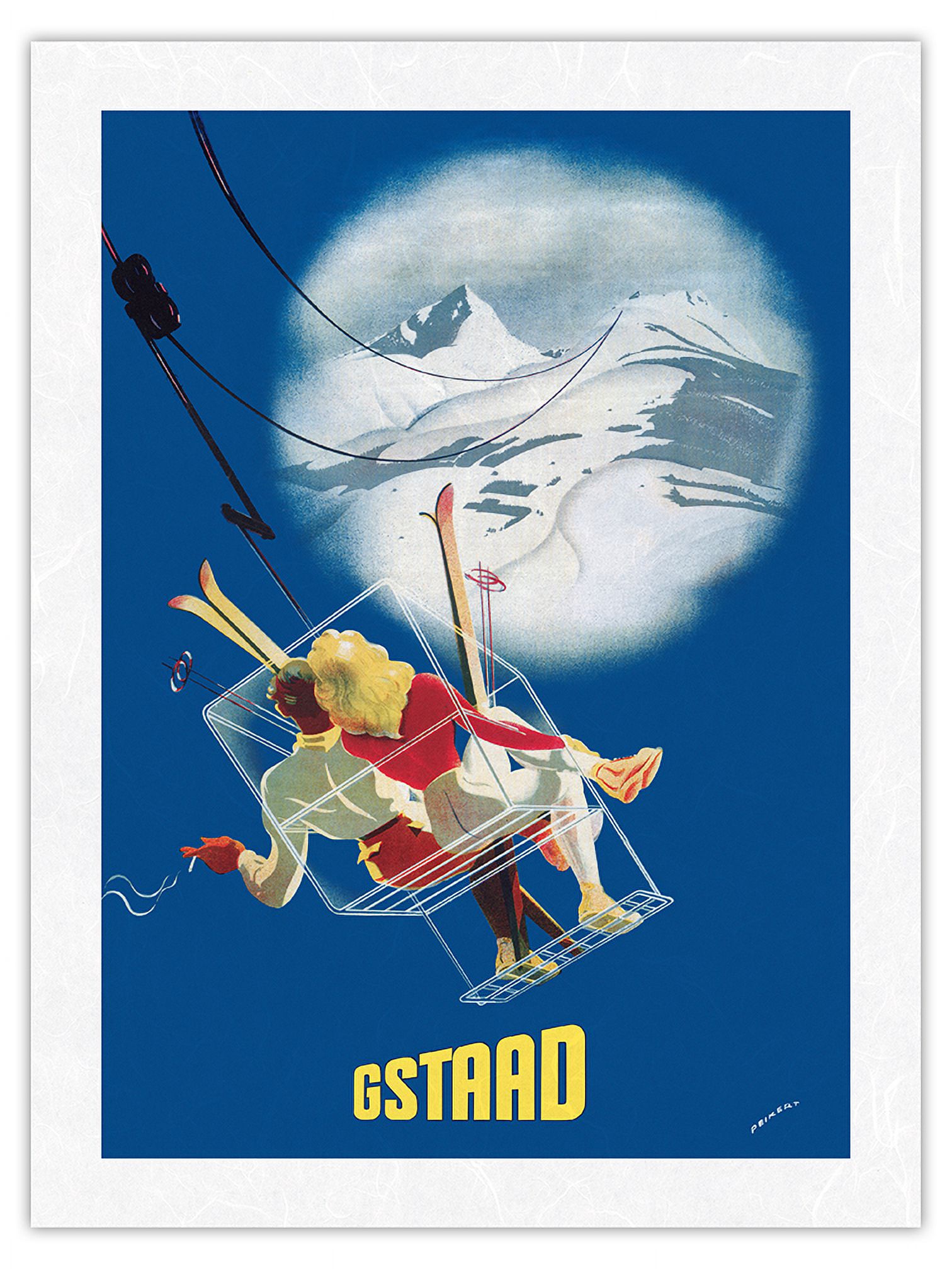 Poster Vintage Gstaad Ski 1940 - Format 40x60 Cm, Haute Qualité, Neuf Sous Tube