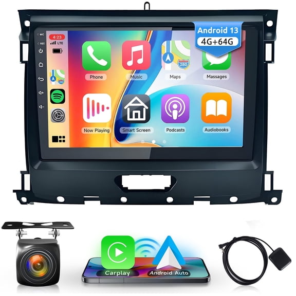 Gsuatey 4+64G Android 13 Car Stereo for Ford Ranger 2016-2019 with 9 Inch Touchscreen Radio uilt-in Wireless Carplay/Android Auto/GPS/Bluetooth/FM/AUX-in/SWC/Backup Camera