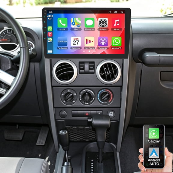 Gsuatey 4+64G Android 15 Car Radio Stereo for Jeep Wrangler JK 2007-2010, 10.1 inch Touch Screen Radio with Wireless Carplay Android Auto Bluetooth WiFi GPS Navigation Backup Camera FM/RDS
