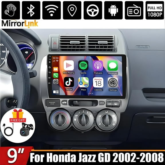 Gsuatey 4+64GB Android 15 Car Stereo for Honda Jazz GD 2002-2008 with Wireless Carplay Android Auto,9 Inch Car Radio with Mirror Link Bluetooth FM/RDS WiFi GPS EQ DSP SWC+AHD Backup Camera