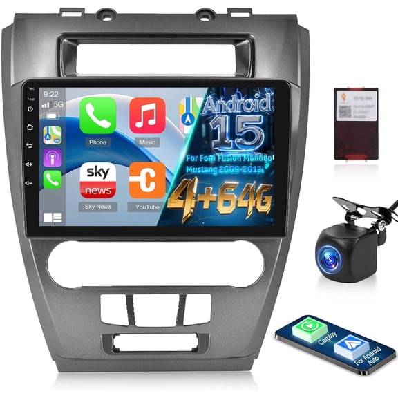 Gsuatey 4G+64G Android Car Stereo Radio for Ford Fusion Mondeo Mustang 2009-2012 with Wireless Carplay Android Auto, 10.1" Touchscreen Head Unit with GPS Bluetooth WiFi FM/RDS EQ Backup Camera