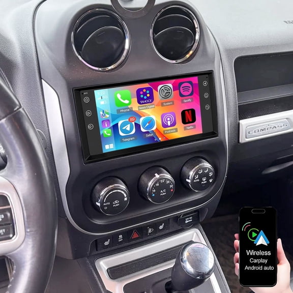 Dexico Android 13 Double Din Car Stereo for Jeep Compass 2009-2017, 7 Inch Touchscreen Car Radio with Wireless Carplay Android Auto GPS Navigation Bluetooth WiFi SWC FM/RDS Backup Camera