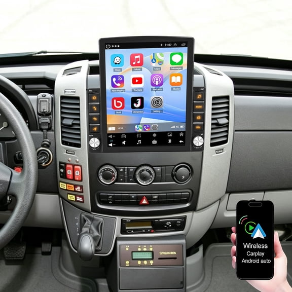 Gsuatey Android 15 Car Stereo for Dodge Sprinter 2007-2009 with Wireless Carplay Android Auto, 9.7" Touchscreen Car Radio with Bluetooth 5.0 EQ GPS WiFi FM/RDS SWC Backup Camera