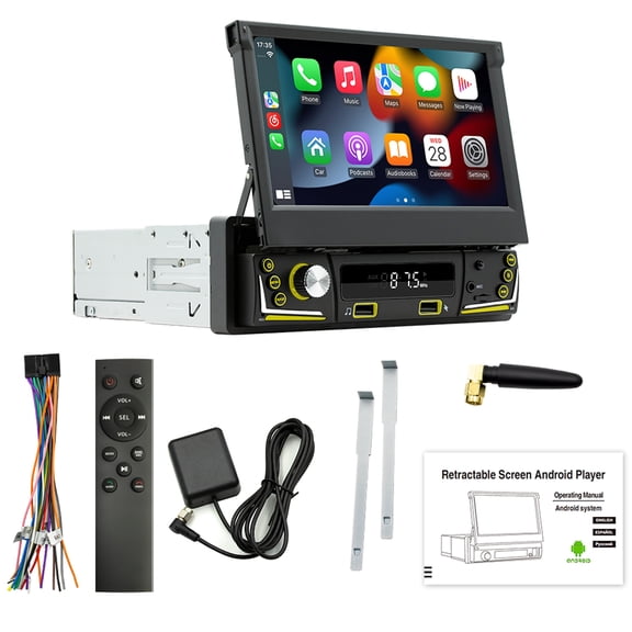 Gsuatey Car Navi Head Unit Android 13 Player 7-Inch Retractable Screen WiFi Bluetooth 5.1 with Wireless CarPlay/Android Auto Mirror Link Input 2GB+64GB RDS Radio