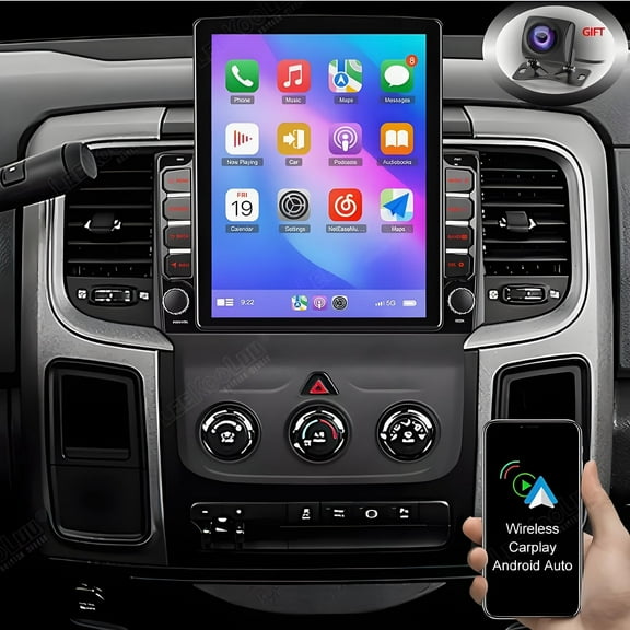 Gsuatey Car Radio for Dodge Ram 1500 2500 3500 2013-2018 with Wireless Carplay/Android Auto, 9.7 Inch Touch Screen Stereo with GPS Navigation/Bluetooth/ WiFi/EQ/DSP/Backup Camera