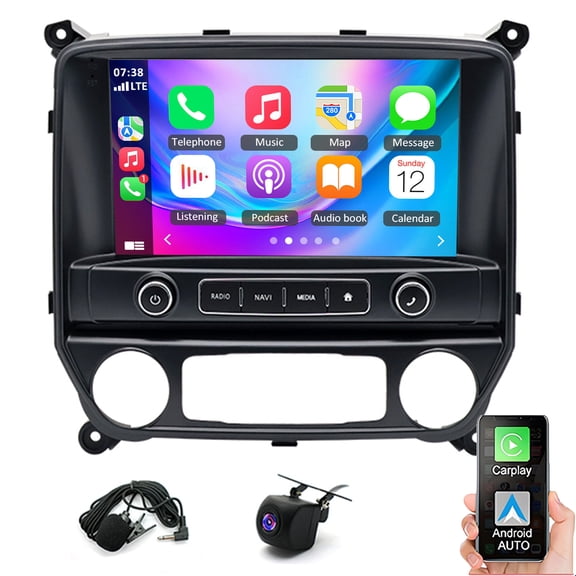 Gsuatey Car Radio Stereo for Chevrolet Silverado 2014-2018 Low-configuration with Wireless CarPlay Android Auto, 10 inch IPS Touch Screen WiFi GPS Bluetooth FM AHD Backup Camera SWC