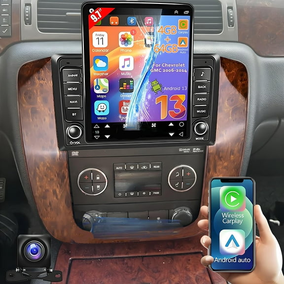 Gsuatey Car Radio Stereo for Chevy GMC 2006-2014,Support Wireless CarPlay, Android Auto, GPS Navigation, Bluetooth, Backup Camera, SWC, AM/FM/RDS Radio