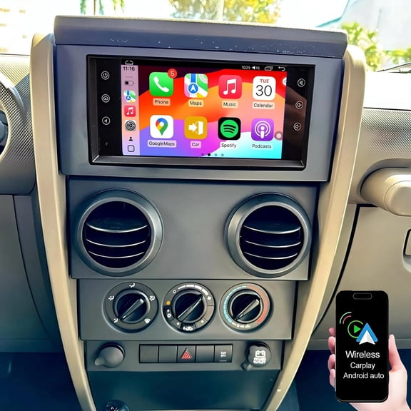 Dexico Car Radio Stereo for Jeep Wrangler/Unlimited 2007-2010, 7" Touch Screen Head Unit with Wireless Carplay Android Auto Bluetooth GPS RDS EQ HiFi FM Mirror Link WiFi SWC Backup Camera