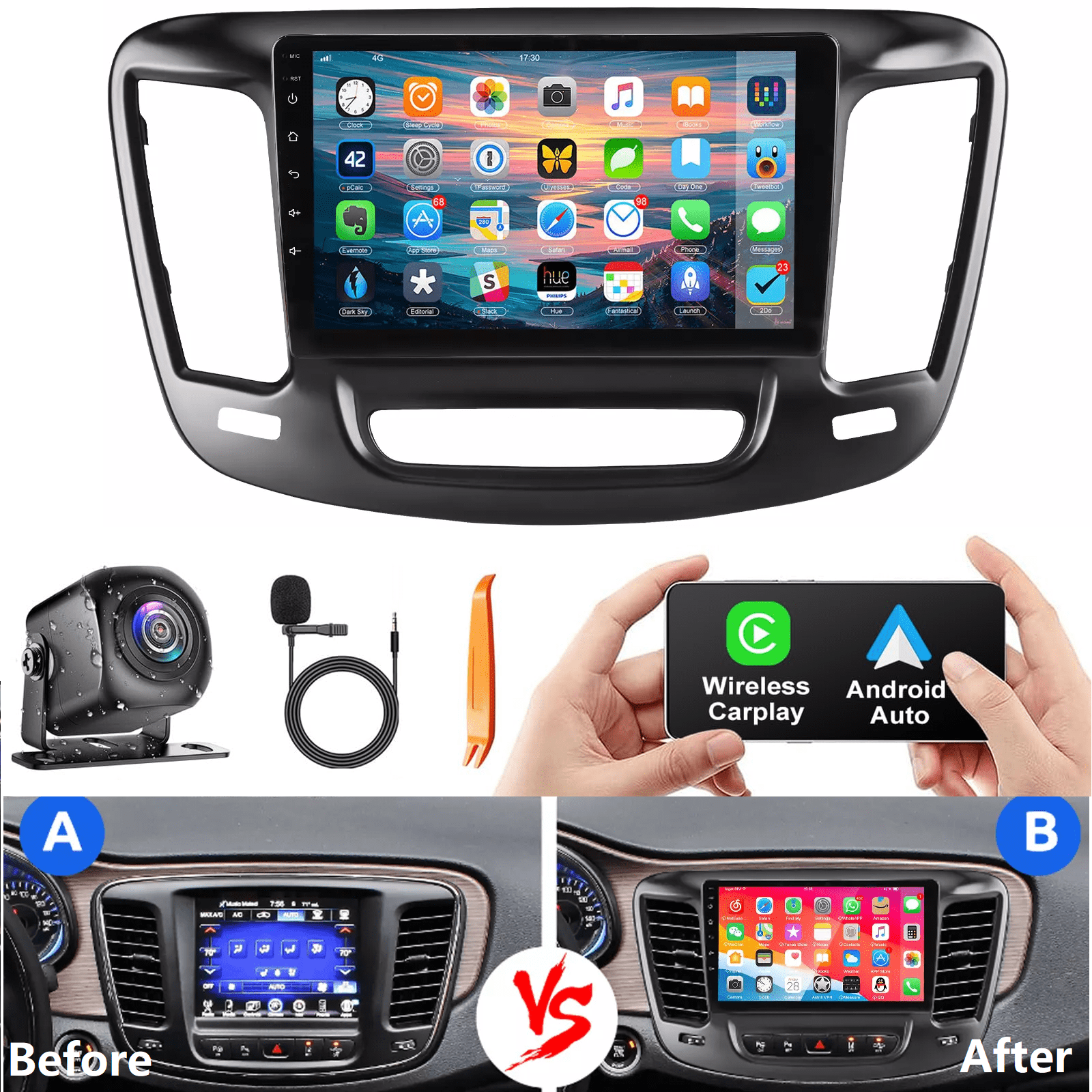 Android 13 Car Stereo For Chrysler 200 2015-2017 - 2+64GB, Wireless CarPlay/Android Auto, GPS, Backup Camera