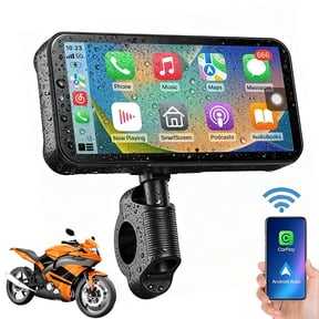 Gsuatey Wireless Motorcycle GPS Navigation System with Carplay and Android Auto,6.25in IP67 Waterproof BluetoothTouchscreen Motorcycle Portable Wifi Stereo