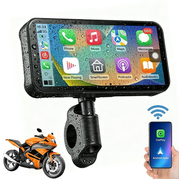 Gsuatey Wireless Motorcycle GPS Navigation System with Carplay and Android Auto,6.25in IP67 Waterproof BluetoothTouchscreen Motorcycle Portable Wifi Stereo