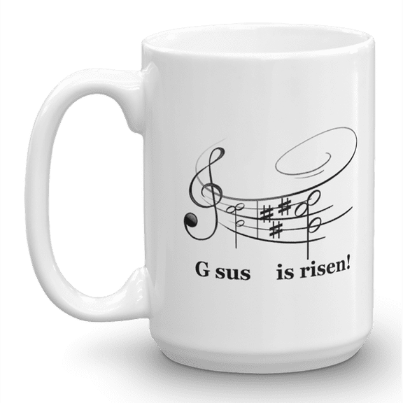 Gsus Is Risen, White Ceramic 15oz Christian Music Pun Coffee & Tea Mug