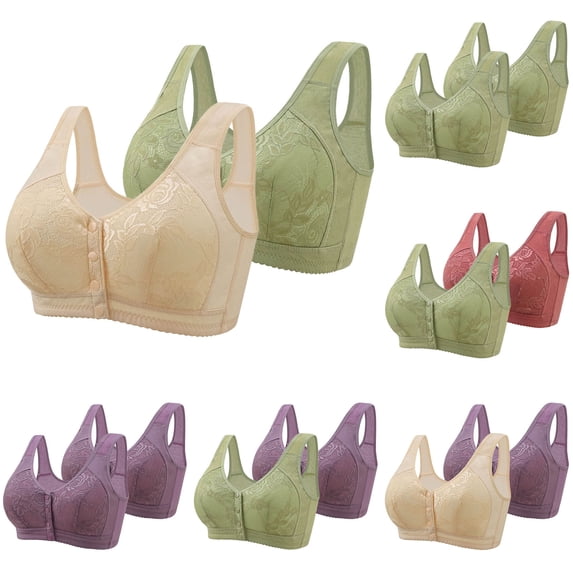 Gswybco 2PC Daily Bras for Women Solid Color Plus Size Seamless Bras Wide Shoulder Straps Bras No Underwire Front Snap Closure Bras