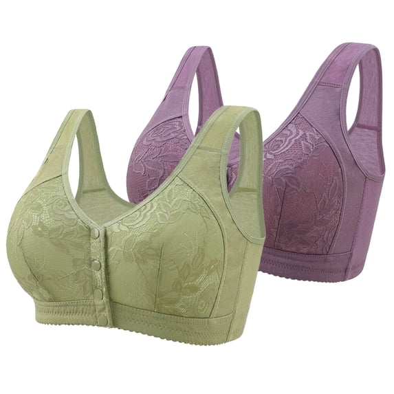 Gswybco 2PC Daily Bras for Women Solid Color Plus Size Seamless Bras Wide Shoulder Straps Bras No Underwire Front Snap Closure Bras