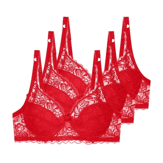Gswybco 3PC Seamless Bras for Women Plus Size Lace Underwear Breathable Full Coverage Wireless Bra Solid Color Everyday Brassiere