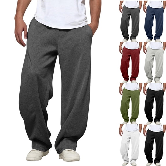Gswybco Jogging Athletic Pants for Men Elastic Waist Drawstring With Pocket Sweatpants Wide-Leg Pants