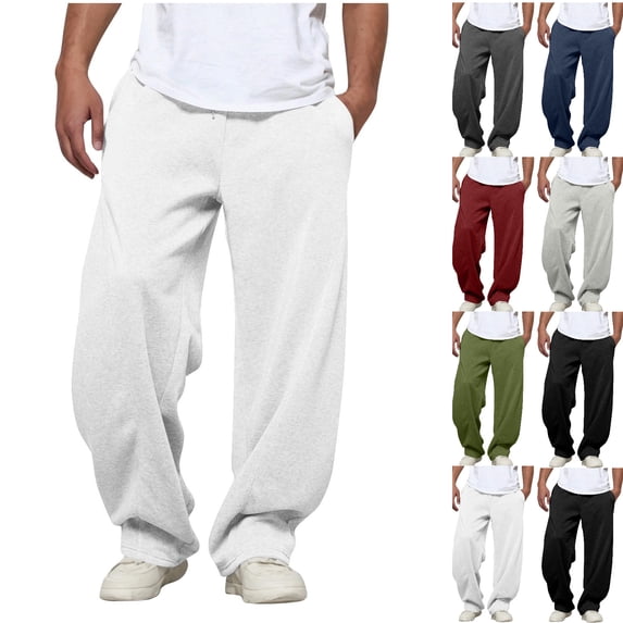 Gswybco Jogging Athletic Pants for Men Elastic Waist Drawstring With Pocket Sweatpants Wide-Leg Pants
