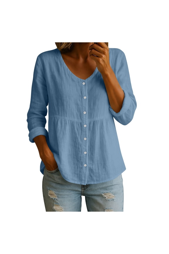 Summer Linen Blouse for Women Pleated Button Tunic Tops Solid Color Sweatshirts Fast Drying Workout Tops Short Sleeve Going Out Tops