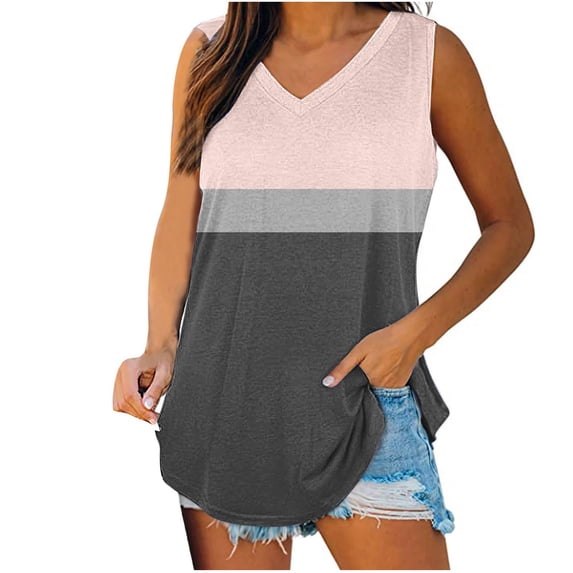 Gswybco Summer Tank Tops for Women for Leggings V-Neck Tunic Tops Casual Elastic Sweatshirts Loose Flowy Workout Tops Sleeveless Going Out Tops