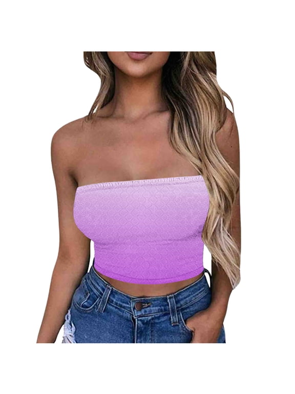 Summer Tube Tops for Women Strapless Printed Bandeau Tops Vacation Going Out Casual Yoga Exercise Chest Wrap Tank Blouse Vacation Shirts