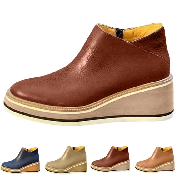 Gswybco Wedge Sneakers For Women'S Hidden Heel Platform Wedge Booties Hidden Wedgie SneakersLarge Side Zipper Casual Leather Plastic Thick Sole Slope Heels Women's Shoes