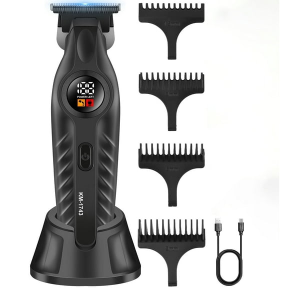 KM-1743 Professional Hair Clippers for Men, Cordless Beard Trimmer, Electric T-Blade Zero Gap Hair Trimmer, USB Rechargeable with 4 Guide Combs