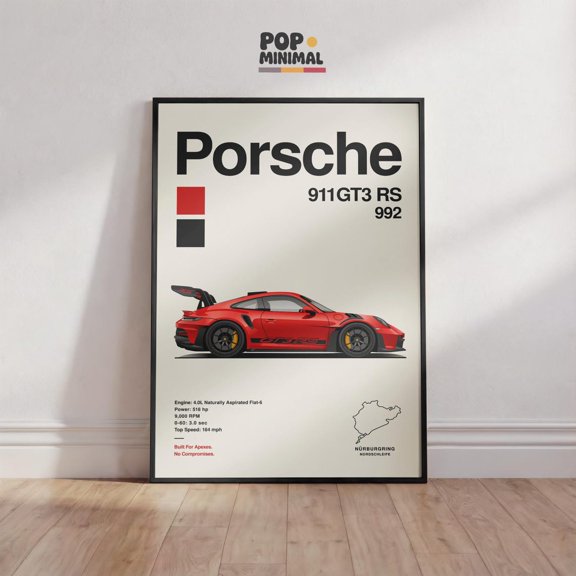Gt3 Rs 992 Print Minimalist Car Print Decor, Unframed Poster