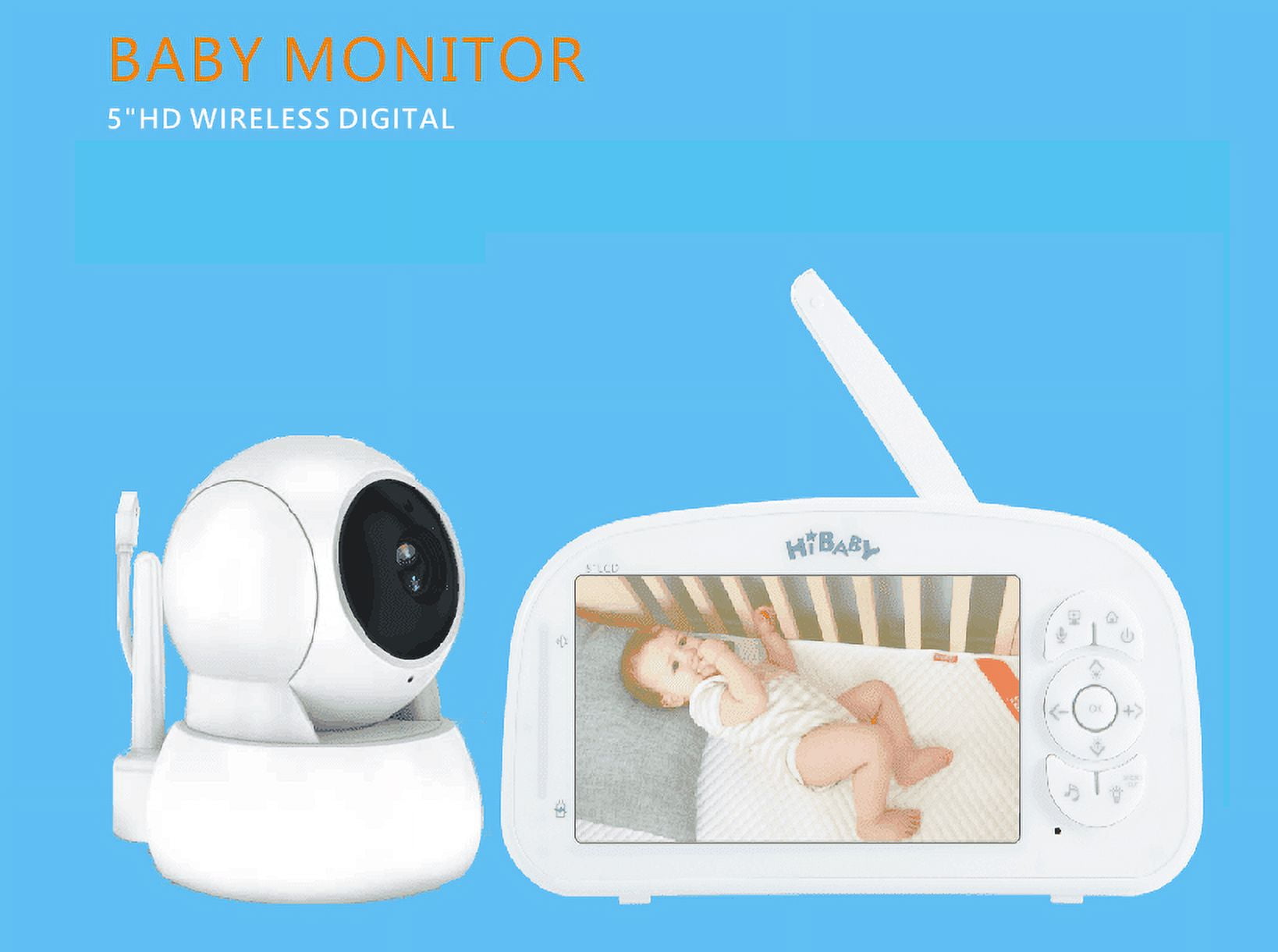 Gtekpros MB518 Video Baby Monitor 5" Screen 1080P HD Baby Camera 5200mAh 2-Way Audio Temperature Monitoring Lullabies Pan-tilt  Infrared Night Vision