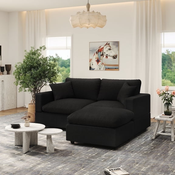 Gtilzria Cloud Modular Sectioanl Sofa Couch, Comfy Modern Sectioanl Cloud Couch L-shaped Modular Down Filled Sofa with Ottoman for Living Room Apartment Office, Black
