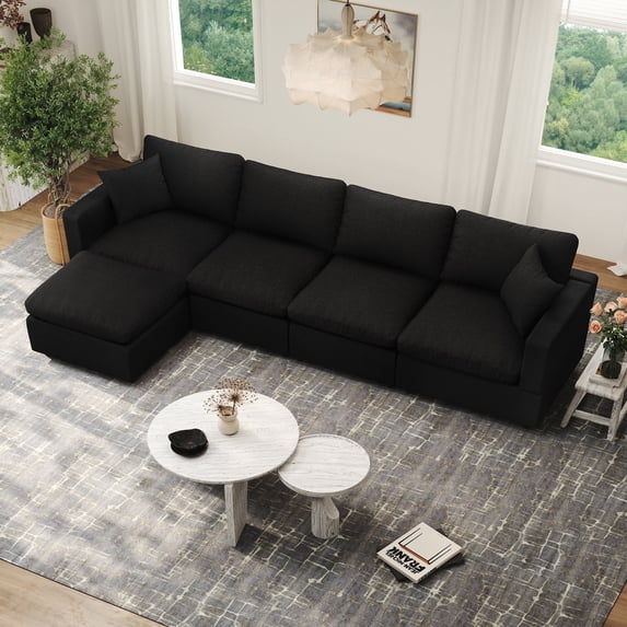 Gtilzria Cloud Modular Sectioanl Sofa Couch, Comfy Modern Sectioanl Cloud Couch L-shaped Modular Down Filled Sofa with Ottoman for Living Room Apartment Office, Black