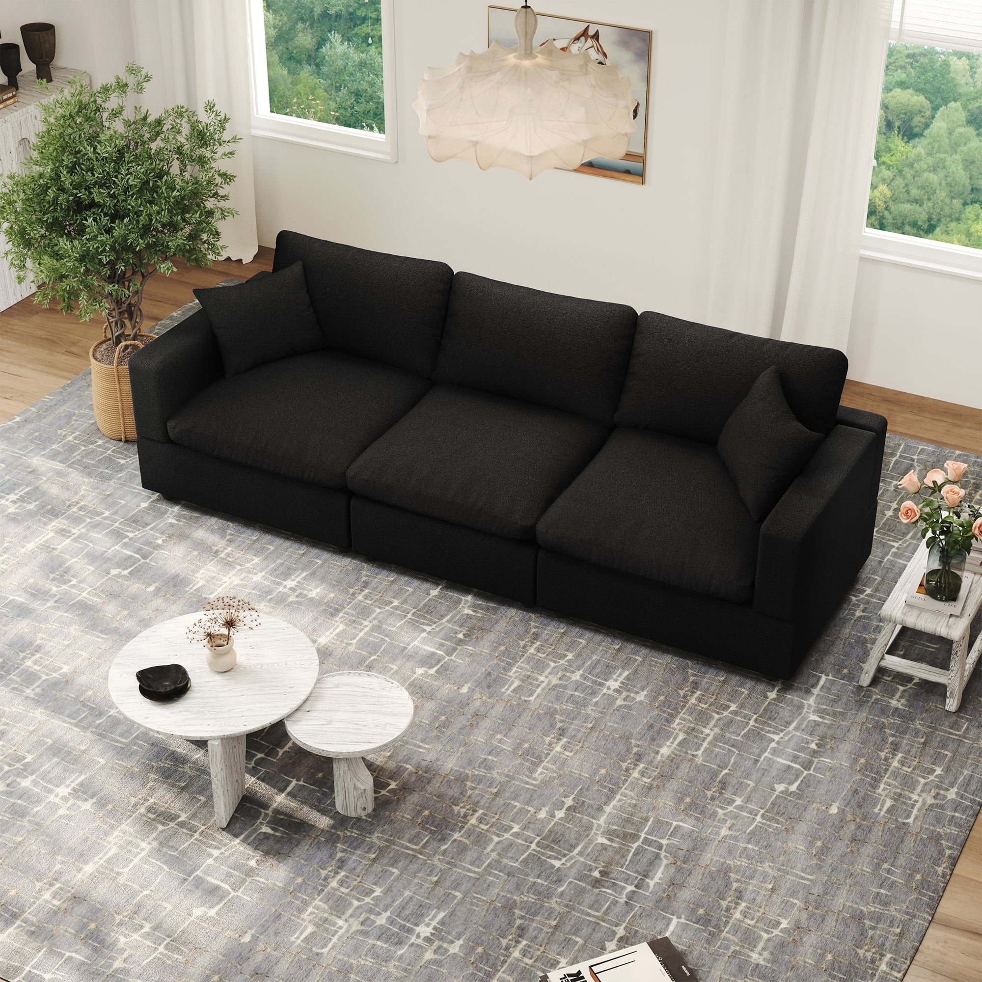 Gtilzria Cloud Modular Sectioanl Sofa Couch, Comfy Modern Sectioanl Cloud Couch Modular Down Filled Sofa with Ottoman for Living Room Apartment Office, Black