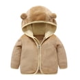 thumbnail image 1 of Gtoiithly Baby Girls Jackets Toddler Boys Cute Ear Hooded Jacket Kids Winter Thick Warm Fuzzy Coats Soft Cozy Outerwear Brown 12-18 Months, 1 of 3
