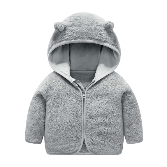 Gtoiithly Baby Girls Jackets Toddler Boys Cute Ear Hooded Jacket Kids Winter Thick Warm Fuzzy Coats Soft Cozy Outerwear Grey 3-6 Months