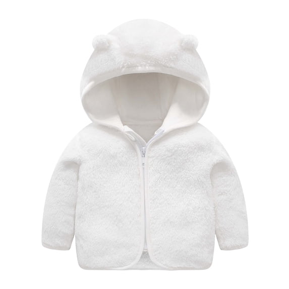 Gtoiithly Baby Girls Jackets Toddler Boys Cute Ear Hooded Jacket Kids Winter Thick Warm Fuzzy Coats Soft Cozy Outerwear White 6-12 Months