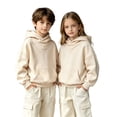 thumbnail image 1 of Gtoiithly Boys Girls Solid Casual High Neck Pocket Long Sleeve Hoodie Sweatshirt Pullover Soft Comfortable Everyday Wear 1-Beige 6-7 Years, 1 of 5