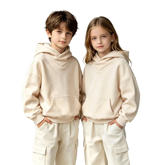 Gtoiithly Boys Girls Solid Casual High Neck Pocket Long Sleeve Hoodie Sweatshirt Pullover Soft Comfortable Everyday Wear 1-Beige 6-7 Years