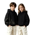thumbnail image 1 of Gtoiithly Boys Girls Solid Casual High Neck Pocket Long Sleeve Hoodie Sweatshirt Pullover Soft Comfortable Everyday Wear 1-Black 8-9 Years, 1 of 5
