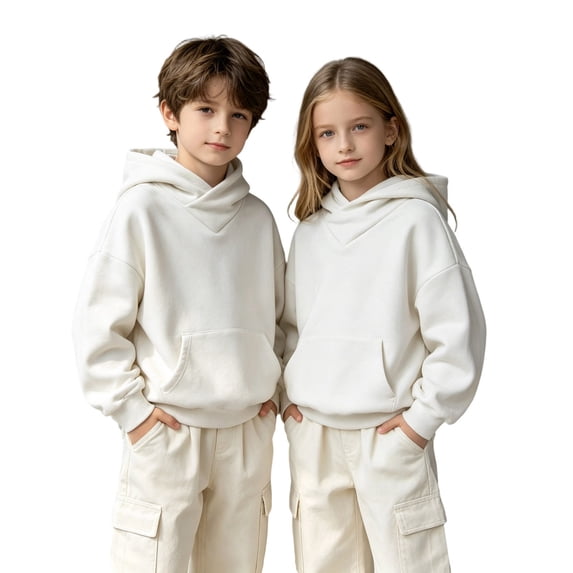 Gtoiithly Boys Girls Solid Casual High Neck Pocket Long Sleeve Hoodie Sweatshirt Pullover Soft Comfortable Everyday Wear 1-White 6-7 Years