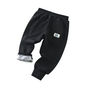 Gtoiithly Boys Girls Thick Lined Winter Jogger Sweatpants, Baggy Relaxed Fit Warm Thermal Long Bottoms, Daily School Play Cold Weather Active Pants Black 2-3 Years