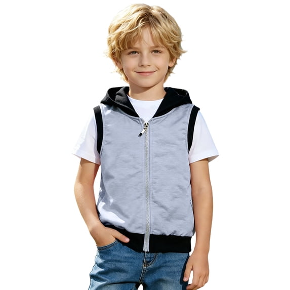 Gtoiithly Boys Girls Zip Up Vest Outerwear Solid Color Sleeveless Jacket Casual Coat for Fall Designed for Everyday Casual Wear and Activities Grey 11-12 Years