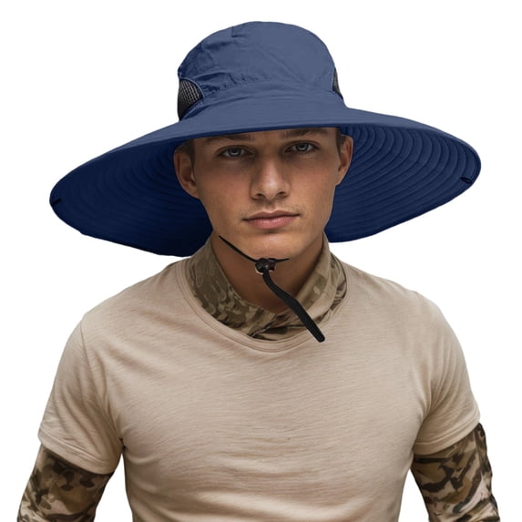 Gtoiithly Breathable Sun Hat for Men, UPF 50+ Wide Brim Outdoor Hat, Lightweight Fishing & Hiking Hat with UV Protection Navy