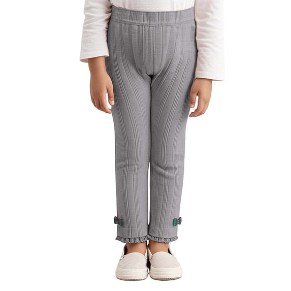 Gtoiithly Girls Casual Pants Girls High Waist Stretch Bow Lace Leggings Soft Comfortable Everyday Wear Outfit Grey 3-4 Years