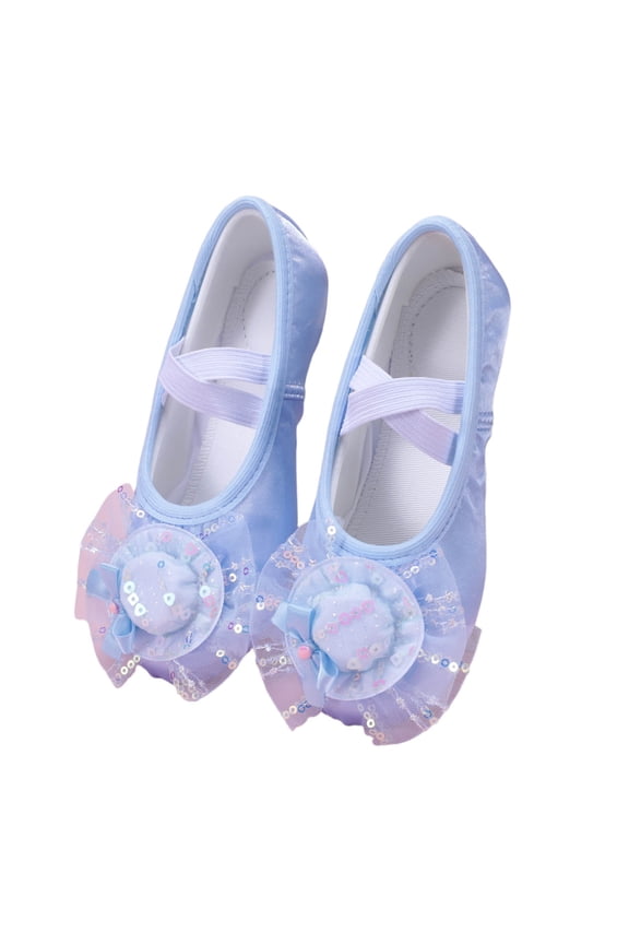 Girls' Elegant Satin Ballet Sandals with Delicate Mesh Accents, Solid-Color Summer Dance Shoes, and Sparkling Bow Embellishments for Versatile Styling Sky Blue 2-2.5 Years