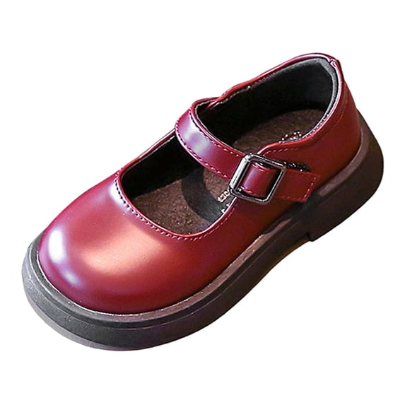 Gtoiithly Girls Fashion Casual Shoes Girls Thick Sole Slip On Buckle Comfortable Solid Color Style Red 2.5-3