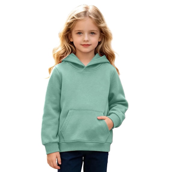 Gtoiithly Girls Long Sleeve Solid Color Hooded Sweatshirt Pullover Top For Kids Casual Comfortable Loose Fit Long Sleeve Soft Hoodie For Kids Mint Green-B 10-11 Years
