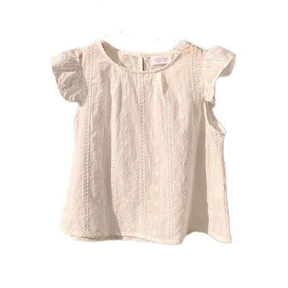 Gtoiithly Girls Ruffle Short Sleeve Shirts Cute Summer Frill Neck Pleated Textured Blouse Tops m1-White 4-5 Years