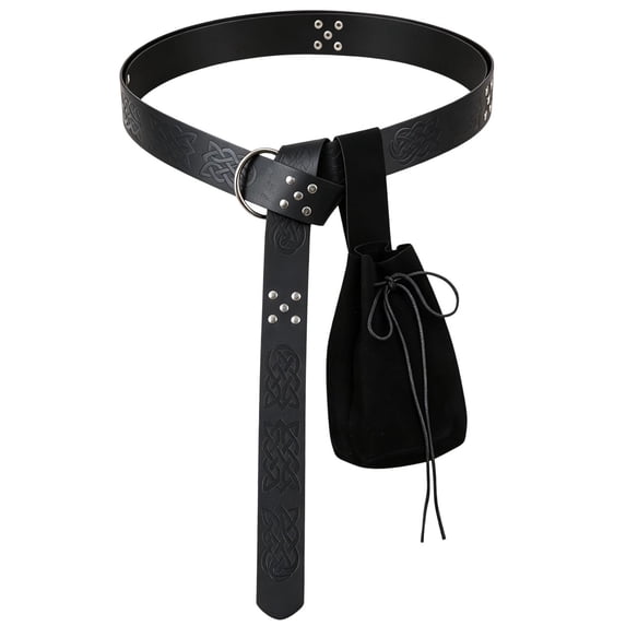 Gtoiithly Medieval Belt&Pouch Faux Leather Pirate Waist Bag for Larp Retro Viking Costume Medieval Belt Black-2 One Size