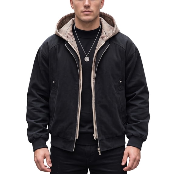 Gtoiithly Men's Casual Lapel Collar Jacket Biker Motorcycle Jackets Long Sleeve Full Zip up Cardigan Outwear Coat with Pockets Black-3 XXXL