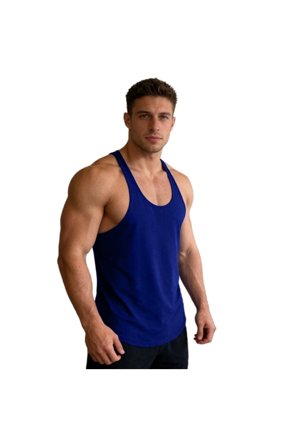 Men's Stringer Tank Tops Muscule Cut Bodybuilding Gym Vest Y-Back Workout Quick Dry Sleeveless T-Shirt Blue XXXL